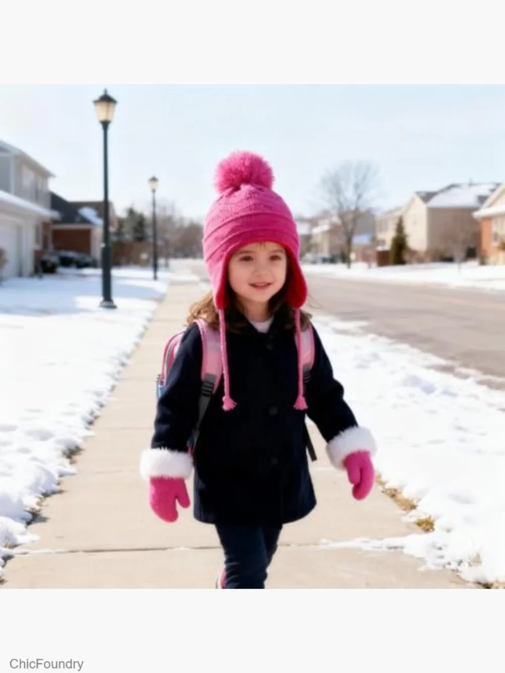 Kids Winter Beanie Hat Mittens Set Warm Fleece Knitted Hat Gloves Boys Girls